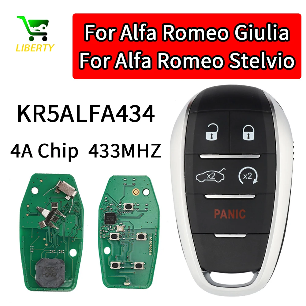 Liberty for Alfa Romeo Giulia Stelvio Keyless Smart Remote Key 4+1 buttons ID4A Chip 433Mhz FCCID: KR5ALFA434 Proximity Keys
Liberty for Alfa Romeo Giulia Stelvio Keyless Smart Remote Key 4+1 buttons ID4A Chip 433Mhz FCCID: KR5ALFA434 Proximity Keys