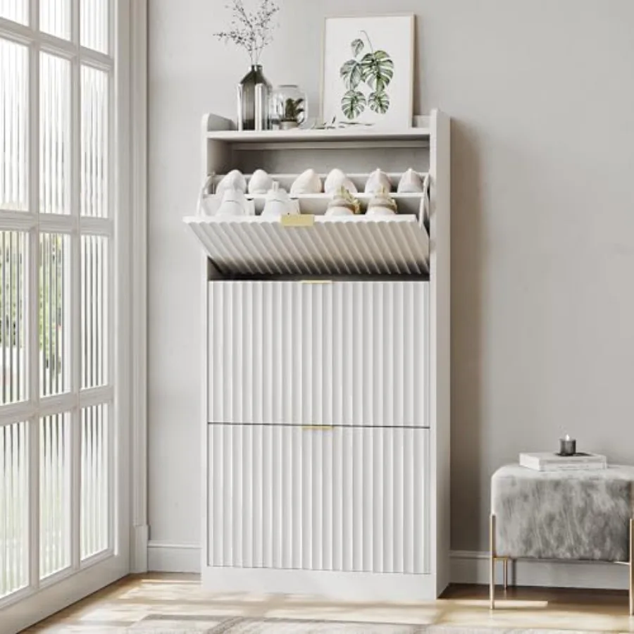 Fluted Shoe Cabinet with 3 Flip Drawers Narrow Shoe Storage Cabinet for Entryway Freestanding Shoes Rack Organizer Cabinets wit
Fluted Shoe Cabinet with 3 Flip Drawers Narrow Shoe Storage Cabinet for Entryway Freestanding Shoes Rack Organizer Cabinets wit
