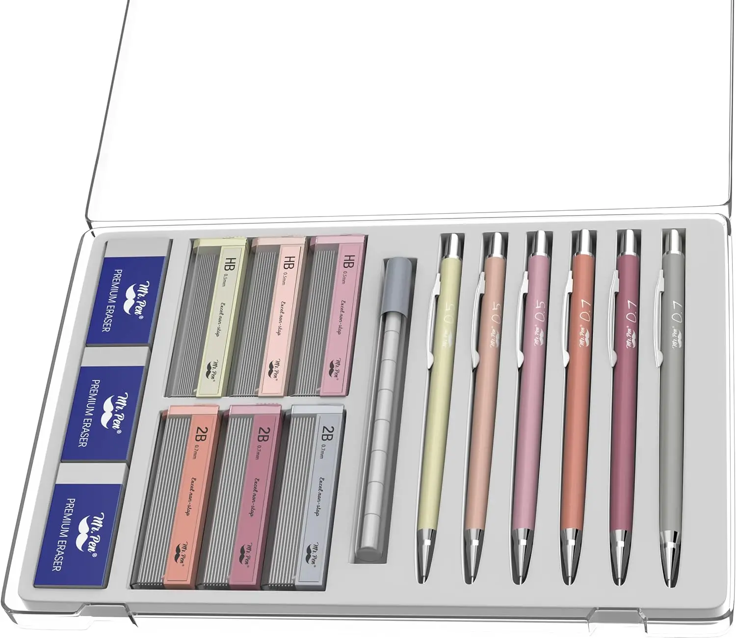 Mechanical Pencil Set, 6 Pack, 0.5 & 0.7mm, HB & 2B Lead Refills, Erasers, School Office Art Supplies
Mechanical Pencil Set, 6 Pack, 0.5 & 0.7mm, HB & 2B Lead Refills, Erasers, School Office Art Supplies