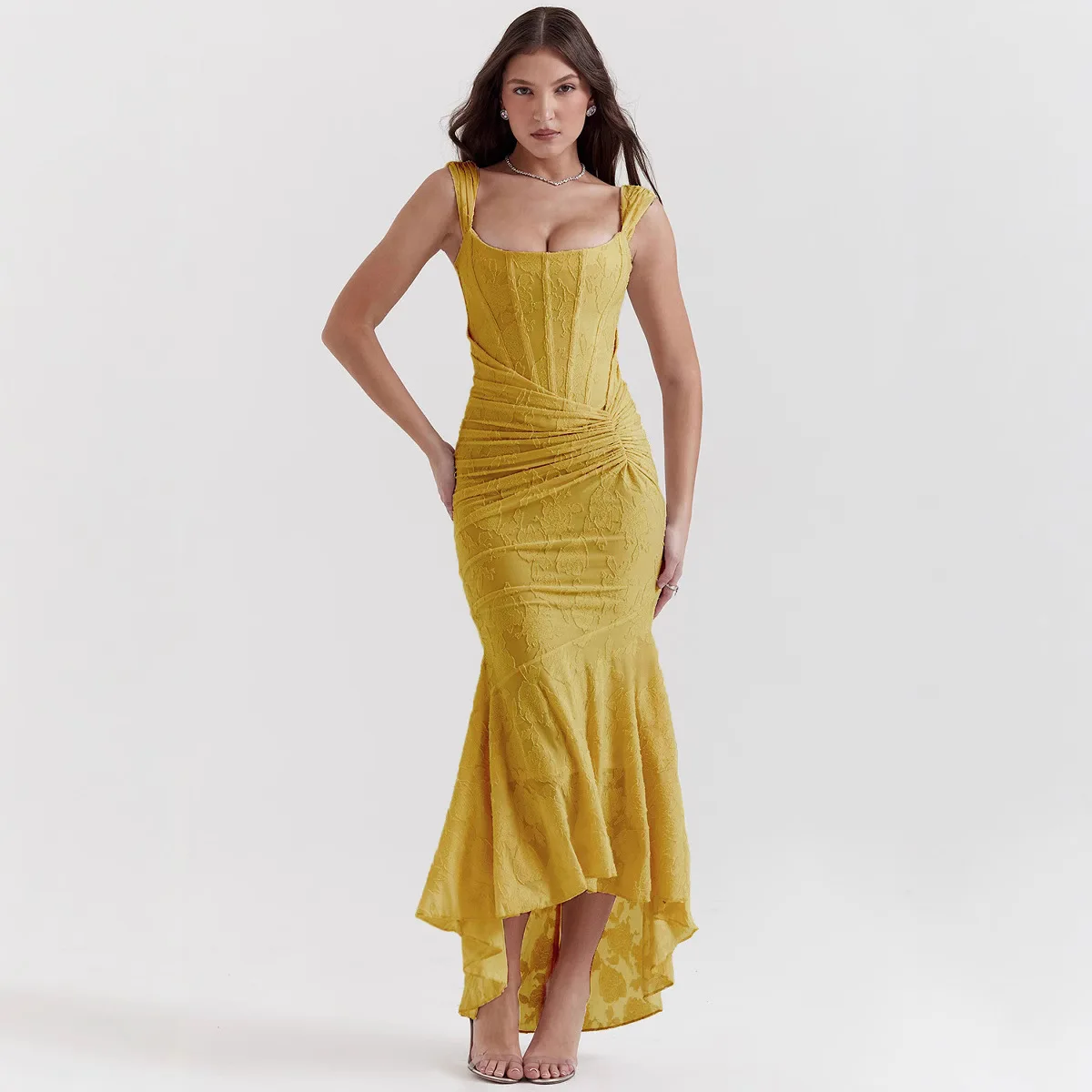 Autumn New Square Neck Stretch Mesh Jacquard Pleated Sleeveless Mermaid Strap Dress Kaftan 2025 Summer Dress Robe Vestido Women
Autumn New Square Neck Stretch Mesh Jacquard Pleated Sleeveless Mermaid Strap Dress Kaftan 2025 Summer Dress Robe Vestido Women