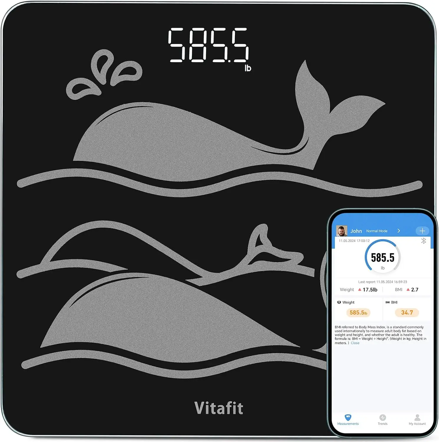 660lb Heavy Duty Digital Scale, 0.1lb Accuracy, Large 12.4" Platform, BMI & App Sync, Black
660lb Heavy Duty Digital Scale, 0.1lb Accuracy, Large 12.4" Platform, BMI & App Sync, Black