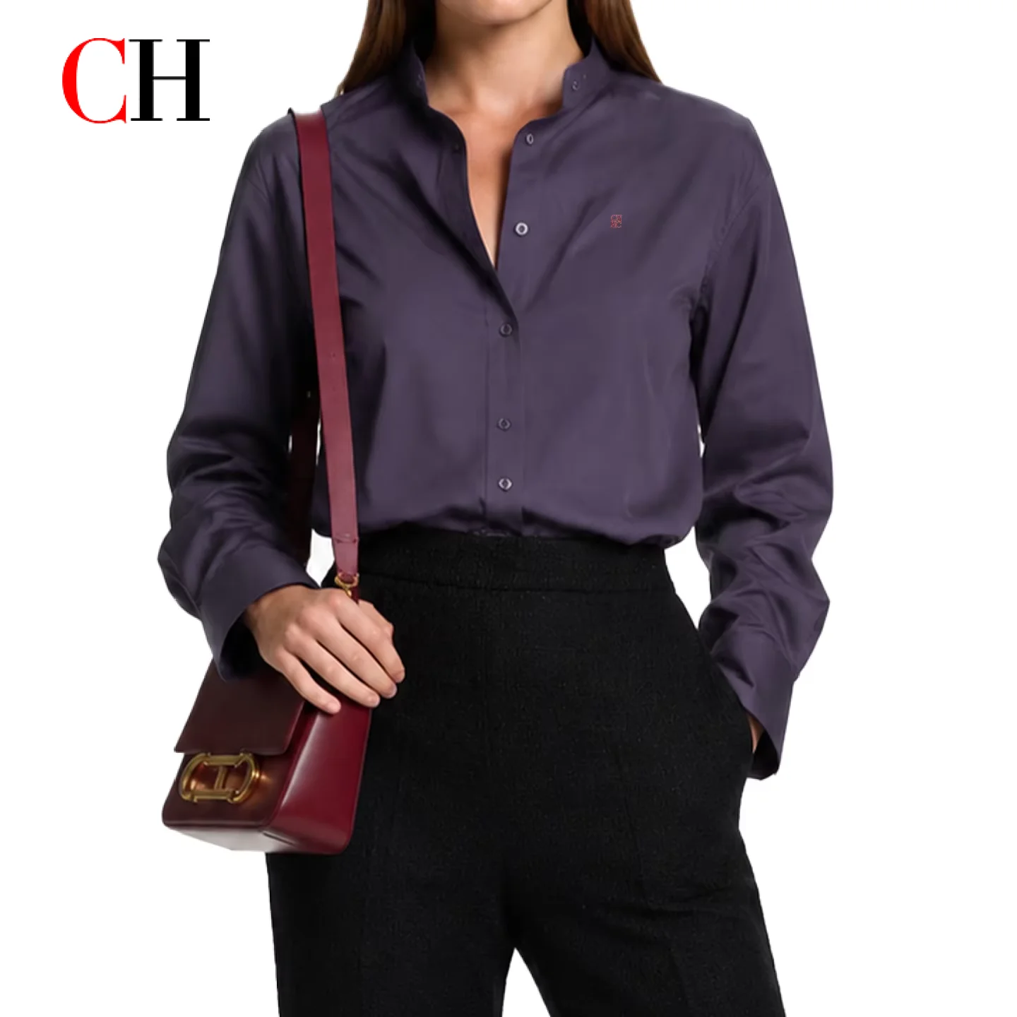 CH Logo Embroidered Solid Color Women Mandarin Collar Long Sleeve Shirt Regular Fit Sleek Minimalist Casual Tops
CH Logo Embroidered Solid Color Women Mandarin Collar Long Sleeve Shirt Regular Fit Sleek Minimalist Casual Tops