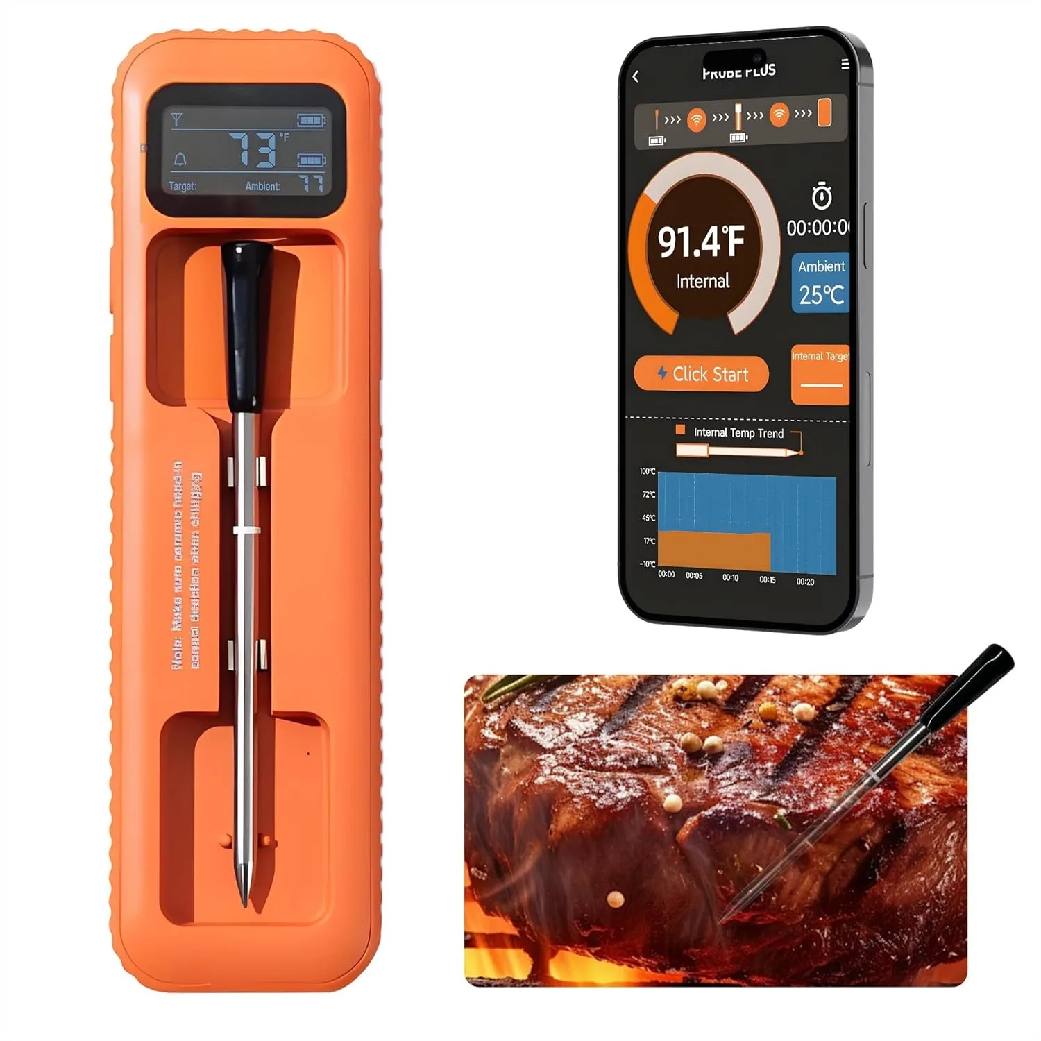 Wireless Meat Thermometer with Bluetooth App Control, Rechargeable BBQ Probe for Smoker Oven Cooking
Wireless Meat Thermometer with Bluetooth App Control, Rechargeable BBQ Probe for Smoker Oven Cooking