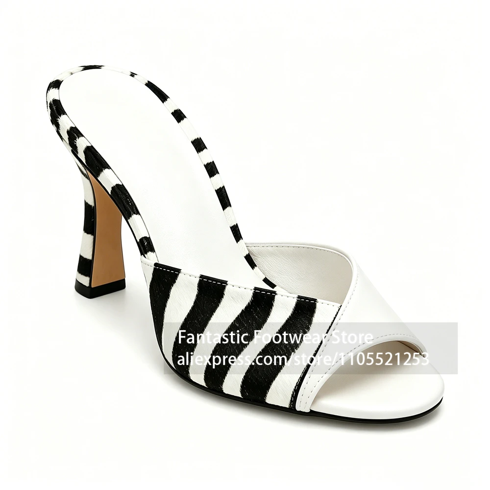 Blue Patent Leather Zebra Ponyhair Mules Spliced Peep Toe Stiletto Slippers Designer Style Handmade Heels Vintage Semmer Shoes
Blue Patent Leather Zebra Ponyhair Mules Spliced Peep Toe Stiletto Slippers Designer Style Handmade Heels Vintage Semmer Shoes