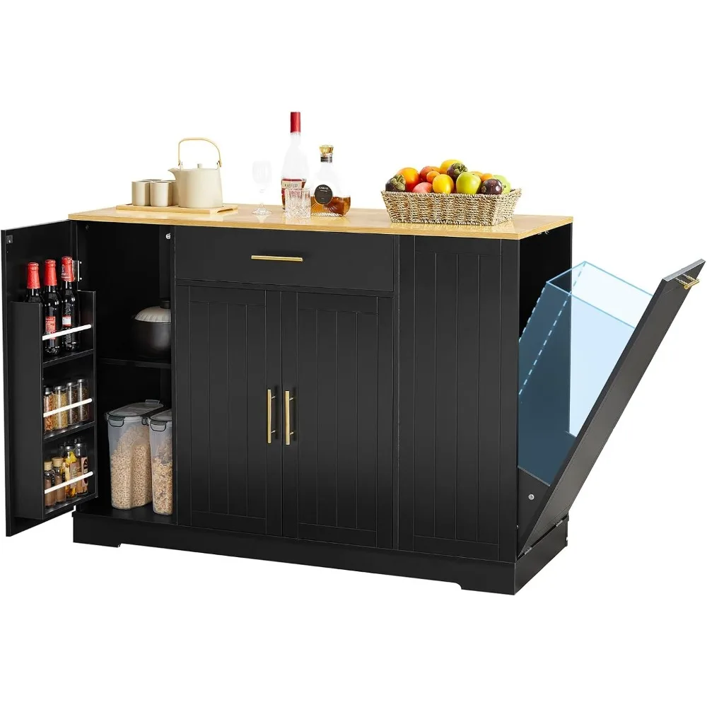 53" Long Kitchen Island With Trash Can Storage, Black Kitchen Cart With Garbage Bin 10 Gallon, Wood Island With Trash Can, Wood
53" Long Kitchen Island With Trash Can Storage, Black Kitchen Cart With Garbage Bin 10 Gallon, Wood Island With Trash Can, Wood