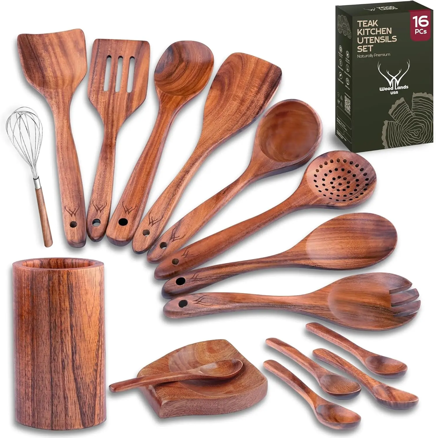 16-Piece Teak Wooden Cooking Utensil Set with Holder, Wooden Spoons, Spatulas & Ladle, Durable Kitchen Utensils
16-Piece Teak Wooden Cooking Utensil Set with Holder, Wooden Spoons, Spatulas & Ladle, Durable Kitchen Utensils