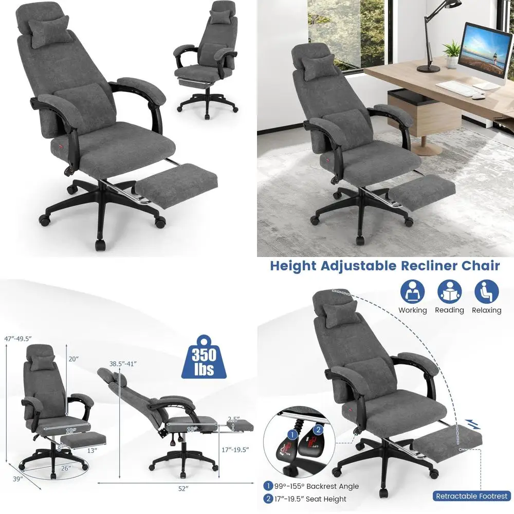 Эргономичное офисное кресло с высокой спинкой, обивкой из шенилла, мягкими подлокотниками, подставкой для ног, поддержкой шеи и поясницы для домашнего офиса, серое
Эргономичное офисное кресло с высокой спинкой, обивкой из шенилла, мягкими подлокотниками, подставкой для ног, поддержкой шеи и поясницы для домашнего офиса, серое