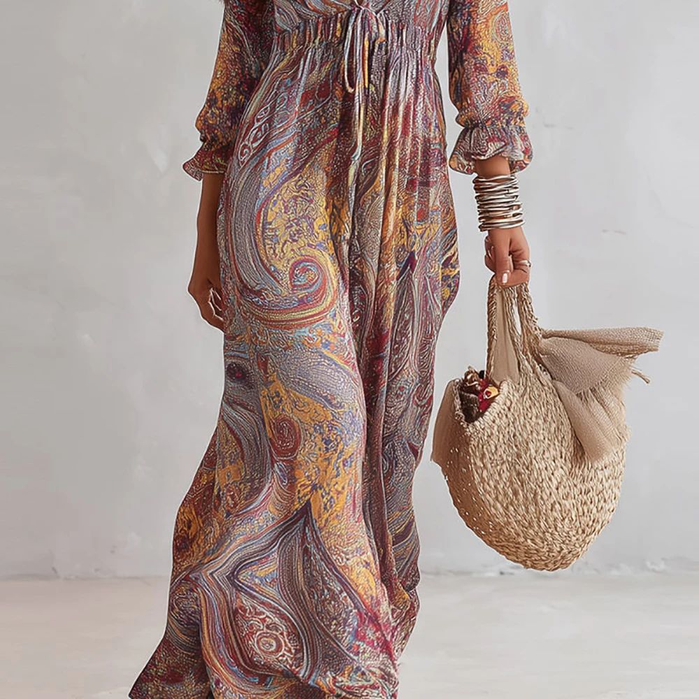Women's Paisley Print Boho Maxi Dress Women Sexy Deep V-Neck Drawstring Waist Flare Sleeve Casual Summer Vacation Long Dresses
Women's Paisley Print Boho Maxi Dress Women Sexy Deep V-Neck Drawstring Waist Flare Sleeve Casual Summer Vacation Long Dresses