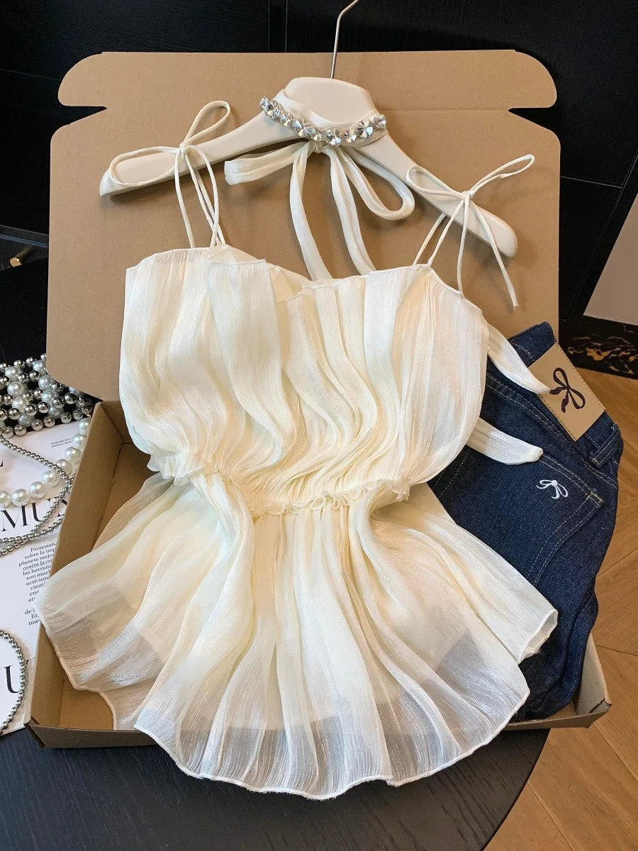Sweet Princess Style Beaded Chiffon Tank Top Women's Summer Sleeveless Neck Hanging Drill Glowing Silk-Like Fabric Small Top
Sweet Princess Style Beaded Chiffon Tank Top Women's Summer Sleeveless Neck Hanging Drill Glowing Silk-Like Fabric Small Top