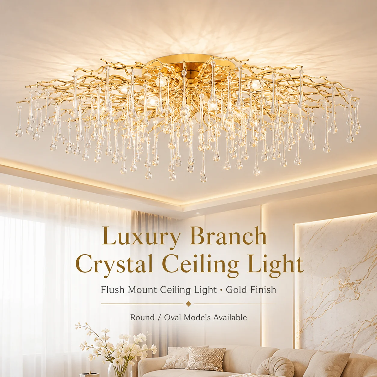Modern Gold Branch Crystal Chandelier Flush Mount Ceiling Light G9 LED 3-Color Lighting for Living Room Dining Room Hotel Lobby
Modern Gold Branch Crystal Chandelier Flush Mount Ceiling Light G9 LED 3-Color Lighting for Living Room Dining Room Hotel Lobby