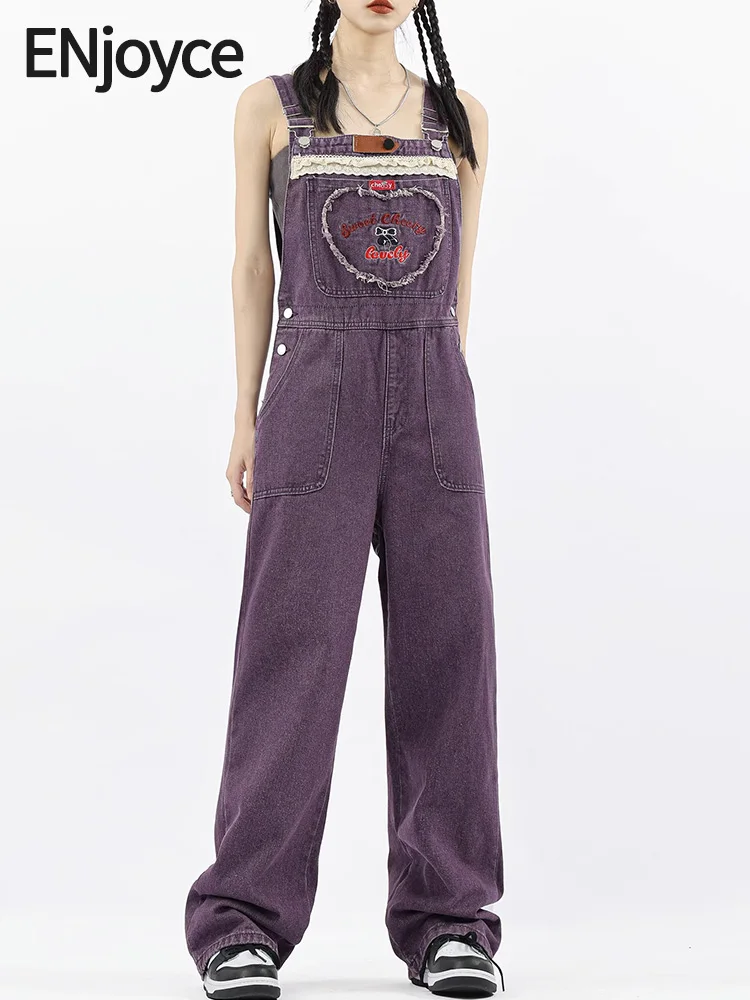 ENjoyce Spring Summer Women Vintage Purple Patchwork Denim Strap Pants Sleeveless Jumpsuit High Street Straight Wide Leg Jeans
ENjoyce Spring Summer Women Vintage Purple Patchwork Denim Strap Pants Sleeveless Jumpsuit High Street Straight Wide Leg Jeans