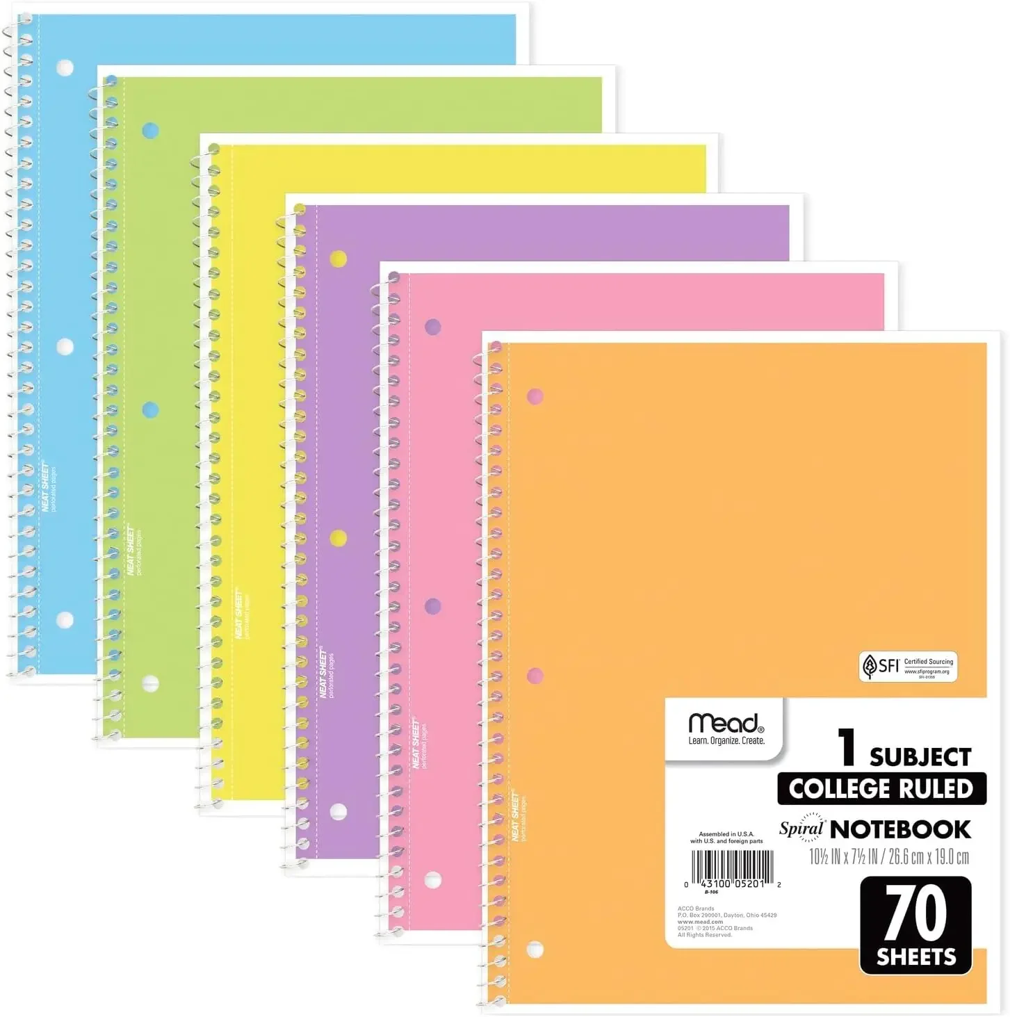 6-Pack Spiral Notebooks: College Ruled, 70 Sheets Each, Assorted Pastel Colors For Students
6-Pack Spiral Notebooks: College Ruled, 70 Sheets Each, Assorted Pastel Colors For Students