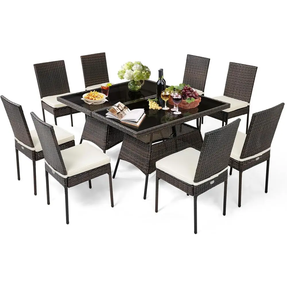 10-Piece Outdoor Wicker Patio Dining Set with Cushioned Chairs and Glass Table for Garden, Poolside, or Balcony
10-Piece Outdoor Wicker Patio Dining Set with Cushioned Chairs and Glass Table for Garden, Poolside, or Balcony