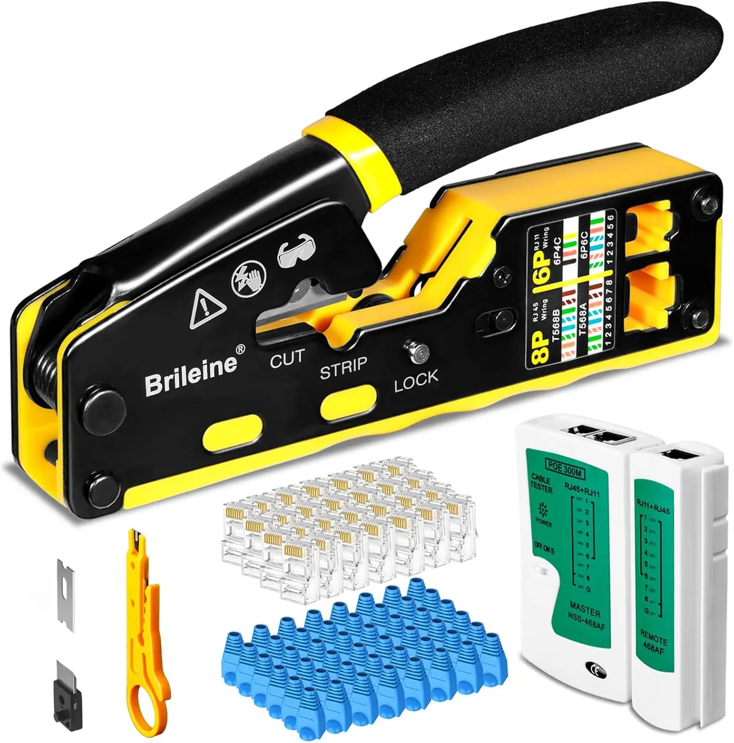 RJ45 Crimp Tool Kit with Cable Tester, Cat5/Cat6 Connectors, Stripper for Ethernet Networks
RJ45 Crimp Tool Kit with Cable Tester, Cat5/Cat6 Connectors, Stripper for Ethernet Networks