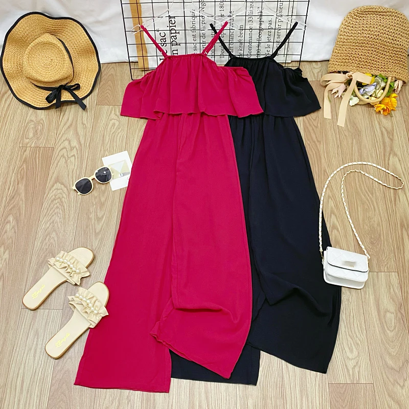 Summer Ruffled Off Shoulder Jumpsuit for Women Solid Color Spaghetti Strap Wide Leg Pants American Casual Fashion Female Overall
Summer Ruffled Off Shoulder Jumpsuit for Women Solid Color Spaghetti Strap Wide Leg Pants American Casual Fashion Female Overall