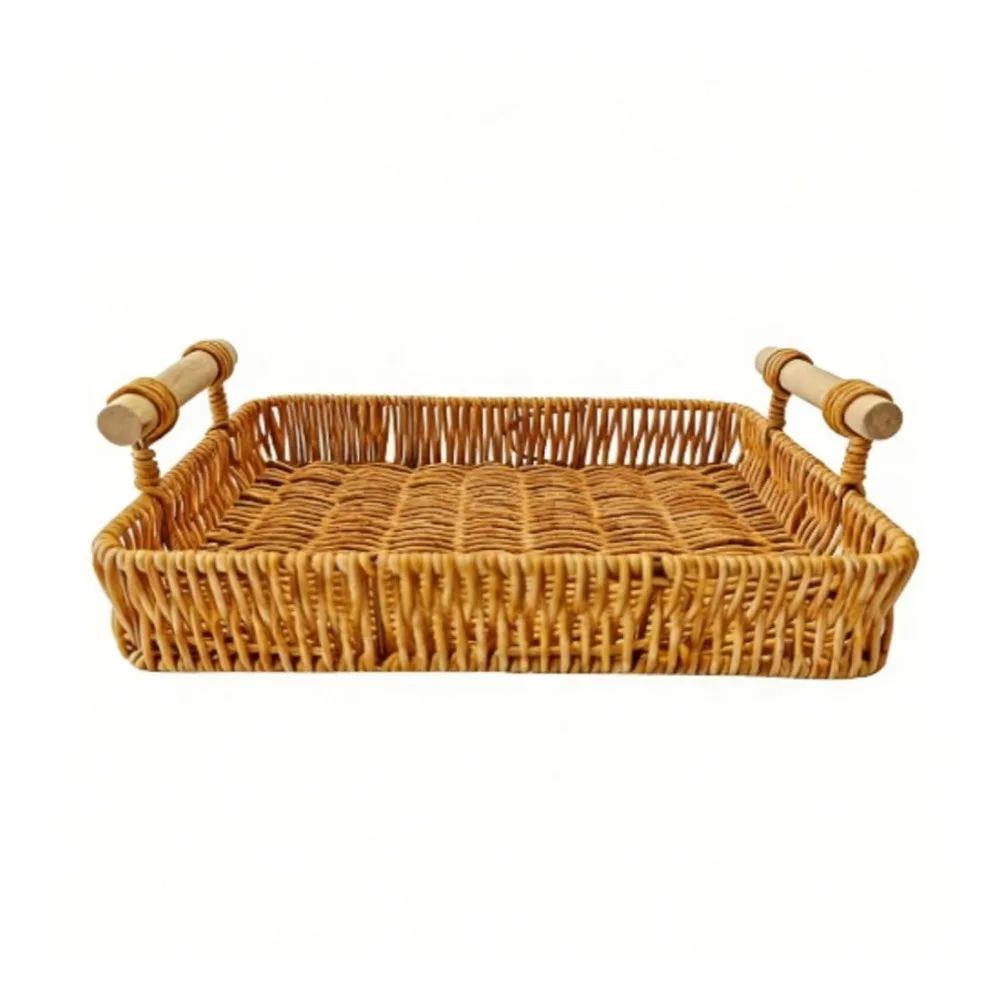 Plastic Imitation Rattan Storage Basket Handmade Rectangular Handwoven Rattan Basket with Wooden Handle Space Saving
Plastic Imitation Rattan Storage Basket Handmade Rectangular Handwoven Rattan Basket with Wooden Handle Space Saving