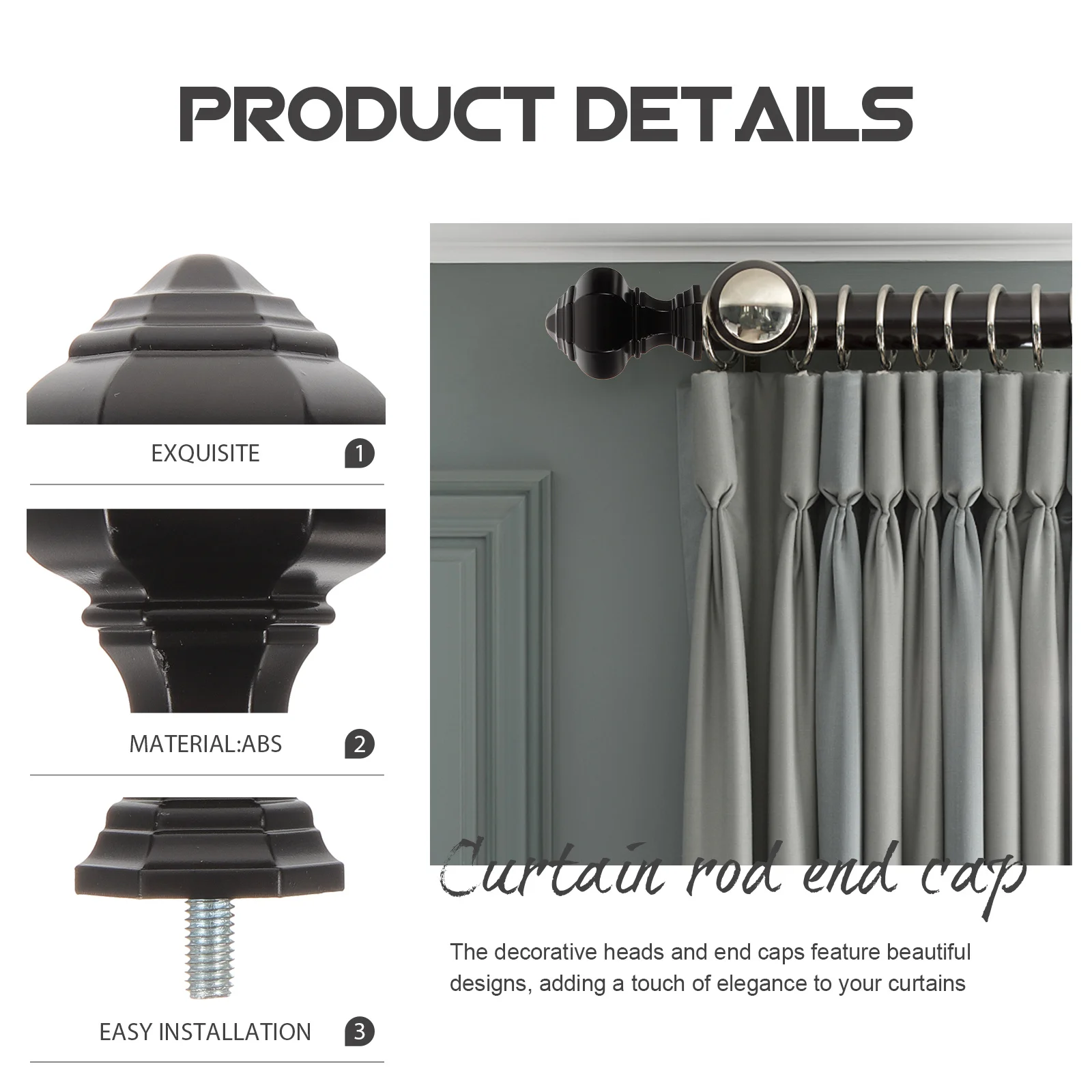 2Pcs Curtain Rod Finial ABS End Caps Decorative for Roman Roller Blinds Curtain Rod Finial Finials for Crafts 
2Pcs Curtain Rod Finial ABS End Caps Decorative for Roman Roller Blinds Curtain Rod Finial Finials for Crafts