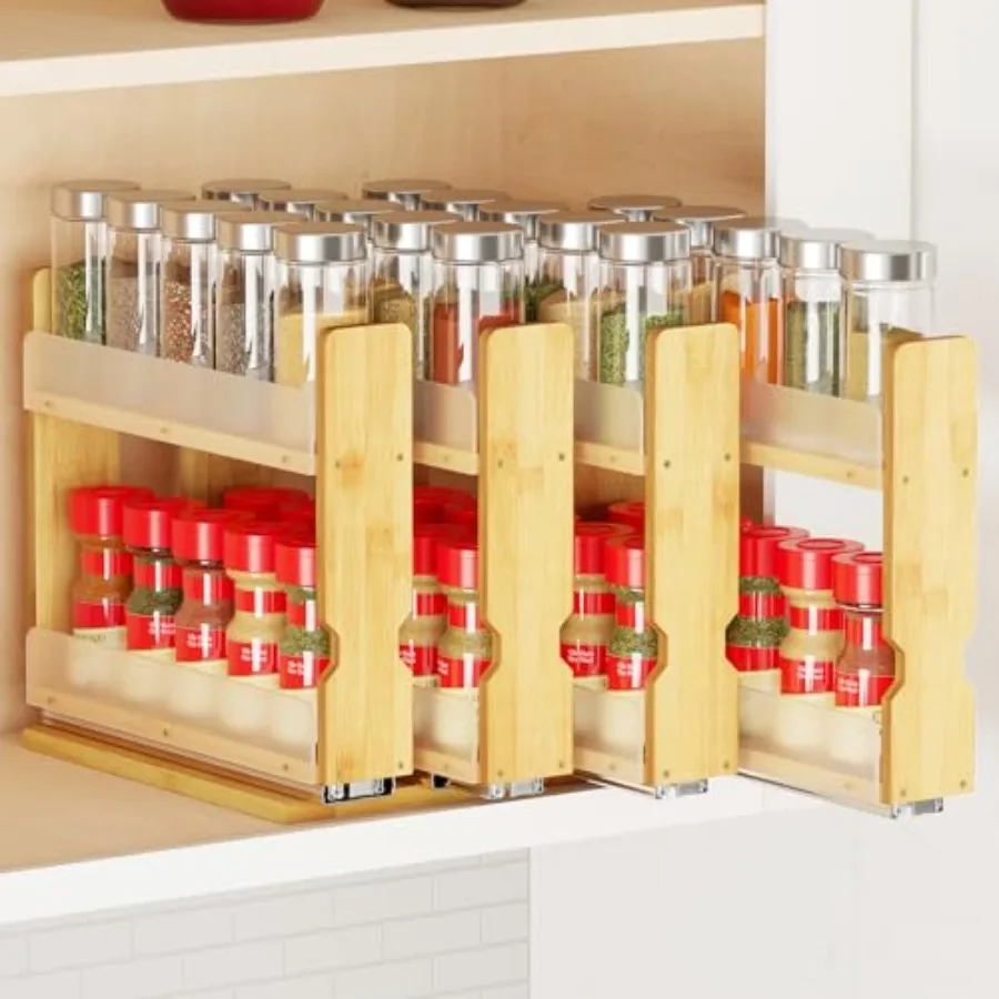 Bamboo Pull Out Spice Rack Organizer for Cabinet: Natural Bamboo, Natural Color, Heavy Duty Slide Out Vertical 2-Tier Organizat
Bamboo Pull Out Spice Rack Organizer for Cabinet: Natural Bamboo, Natural Color, Heavy Duty Slide Out Vertical 2-Tier Organizat