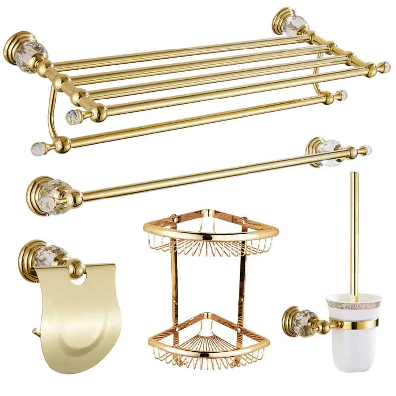 Luxury Crystal Bathroom Accessories Set Gold Polished Brass Bath Hardware Set Wall Mounted Bathroom Products Basket Rack Storage
Luxury Crystal Bathroom Accessories Set Gold Polished Brass Bath Hardware Set Wall Mounted Bathroom Products Basket Rack Storage