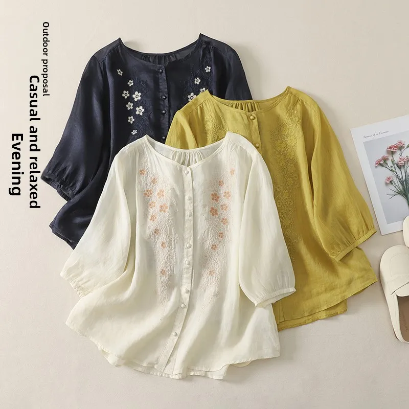 New Summer Chinese Style Cotton Linen Embroidered Shirt Women's Top Mother Middle-Aged And Elderly Floral Print Open Cardigan
New Summer Chinese Style Cotton Linen Embroidered Shirt Women's Top Mother Middle-Aged And Elderly Floral Print Open Cardigan