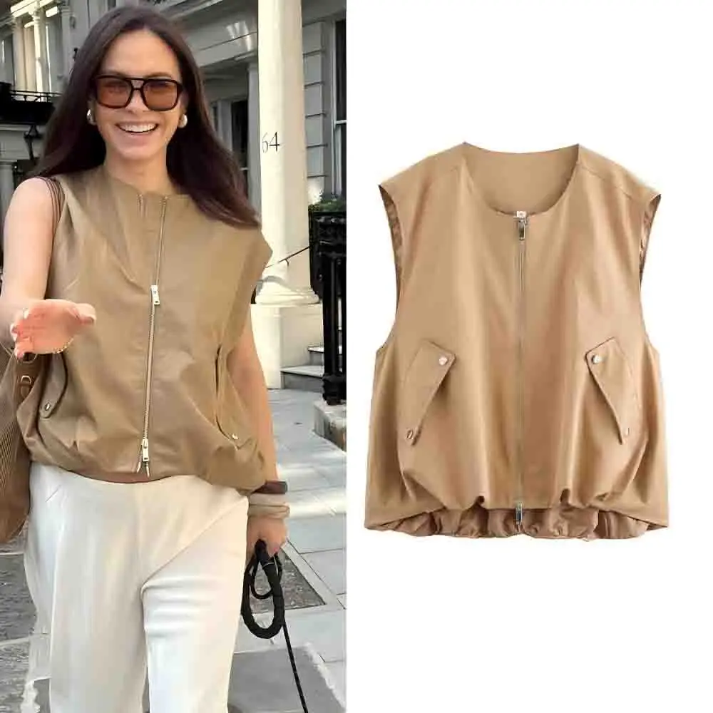 Women's new fashion flip decoration loose round neck casual sleeveless vest retro zipper women's vest chic top
Women's new fashion flip decoration loose round neck casual sleeveless vest retro zipper women's vest chic top