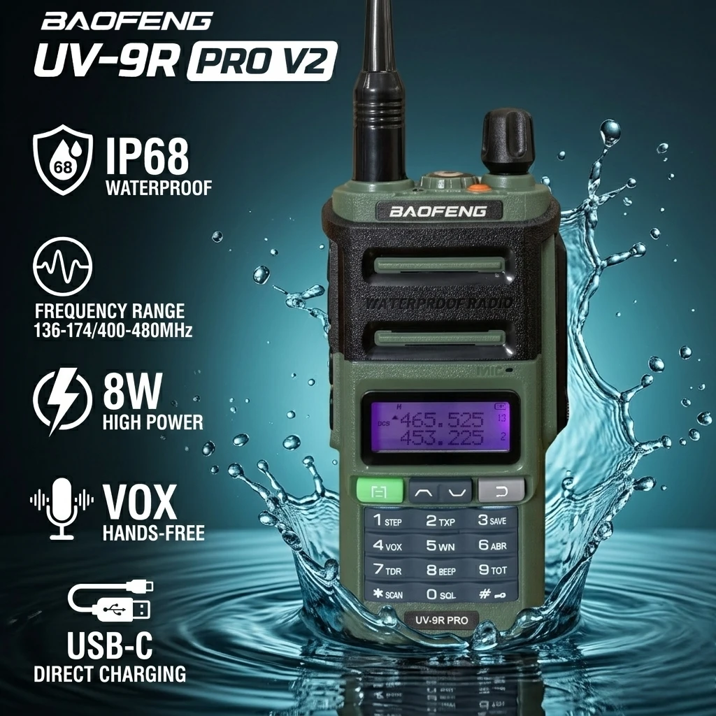 Marine Use Ip68 Waterproof BAOFENG Walkie Talkie 8W Long Range Dual Band Type C Two Way Radio VOX
Marine Use Ip68 Waterproof BAOFENG Walkie Talkie 8W Long Range Dual Band Type C Two Way Radio VOX