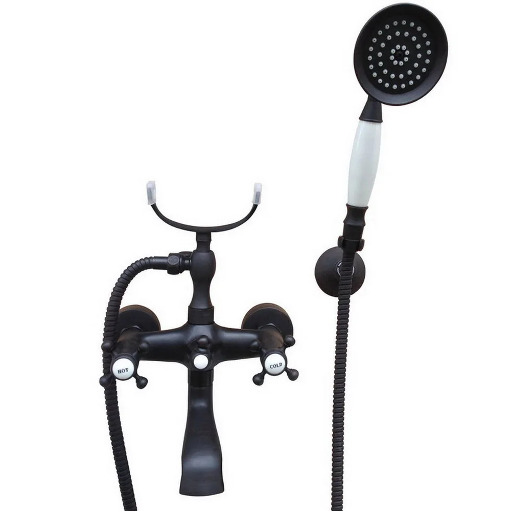 Black Oil Rubbed Brass Bathroom Shower Taps Dual Handle Wall Mounted Clawfoot Bath Tub Faucet Set with Handheld Shower L
Black Oil Rubbed Brass Bathroom Shower Taps Dual Handle Wall Mounted Clawfoot Bath Tub Faucet Set with Handheld Shower L