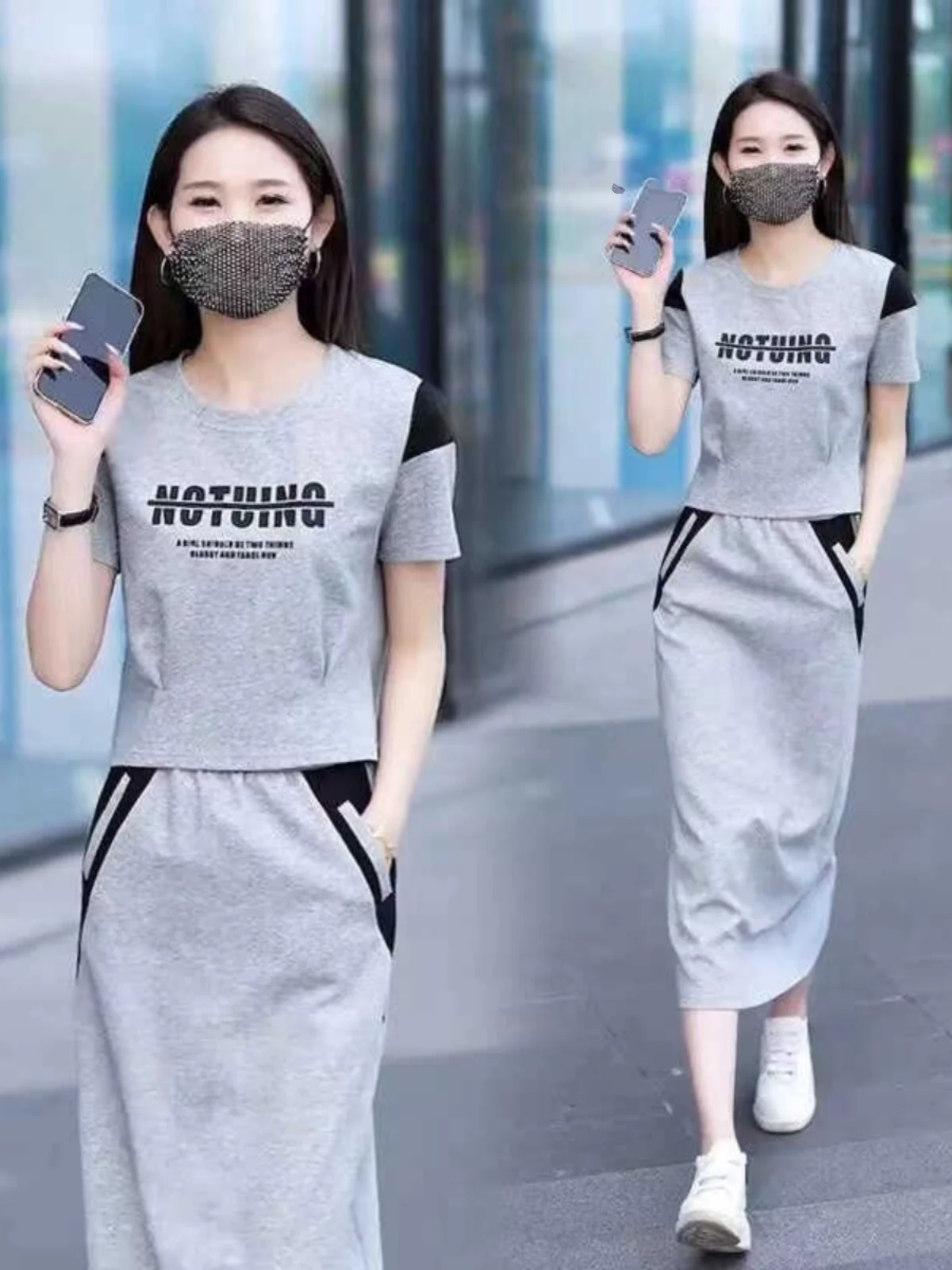 Casual Slimming Summer Fashion Set Short Sleeve T-Shirt Half Skirt Two-Piece Suit Midi Length Stylish And Trendy Women's Wear
Casual Slimming Summer Fashion Set Short Sleeve T-Shirt Half Skirt Two-Piece Suit Midi Length Stylish And Trendy Women's Wear