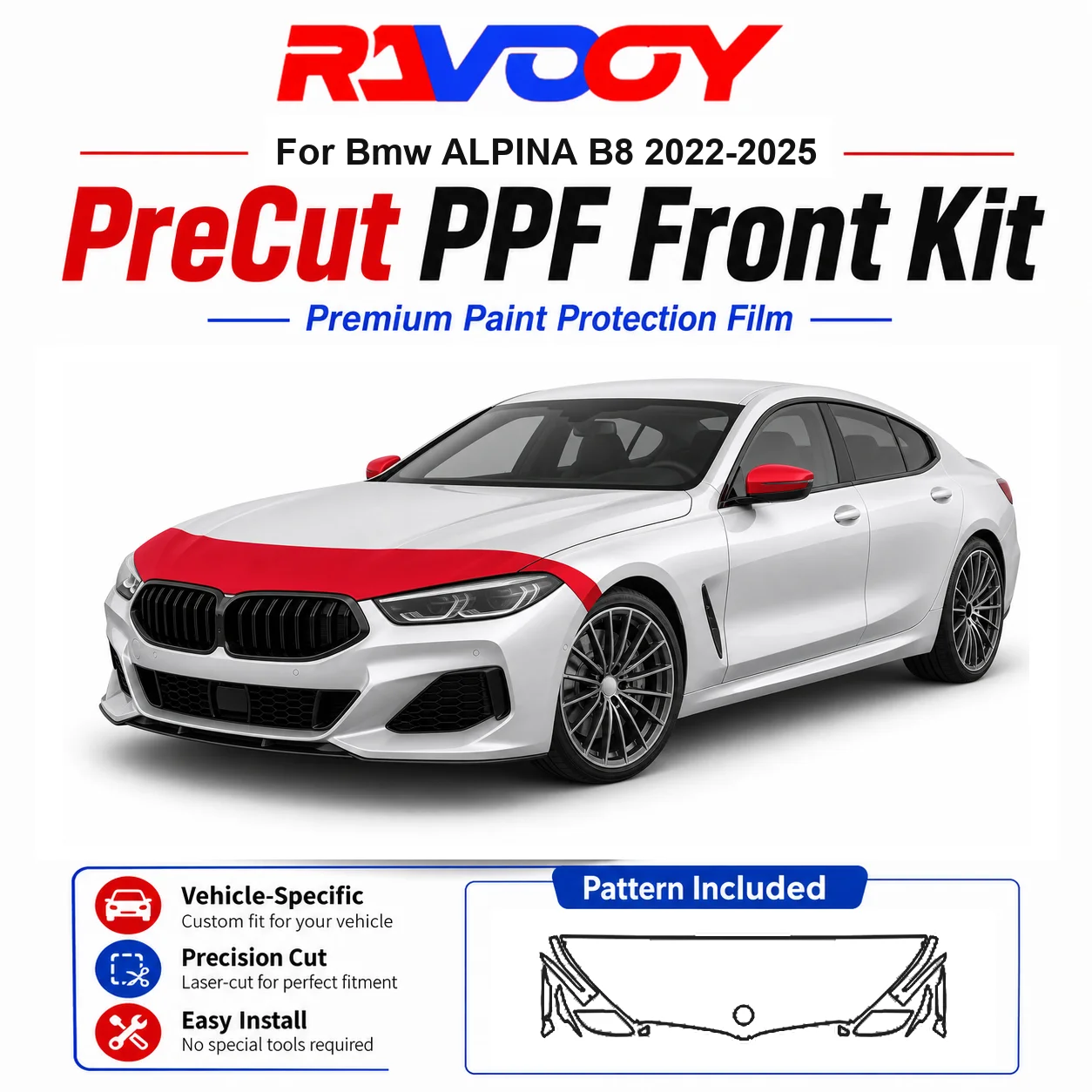 8.5mil TPU Precut PPF Kit For BMW ALPINA B8 2022-2025 - Hood, Fenders & Mirror Set - Self-Healing Clear Bra Film
8.5mil TPU Precut PPF Kit For BMW ALPINA B8 2022-2025 - Hood, Fenders & Mirror Set - Self-Healing Clear Bra Film