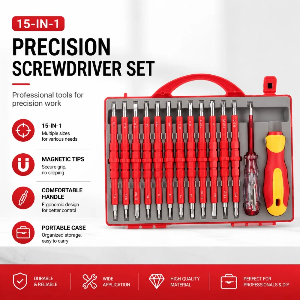 26Pcs 1000V Insulated Screwdriver Set Magnetic Tip Interchangeable Blades Electrician Repair Tools with Storage Case
26Pcs 1000V Insulated Screwdriver Set Magnetic Tip Interchangeable Blades Electrician Repair Tools with Storage Case