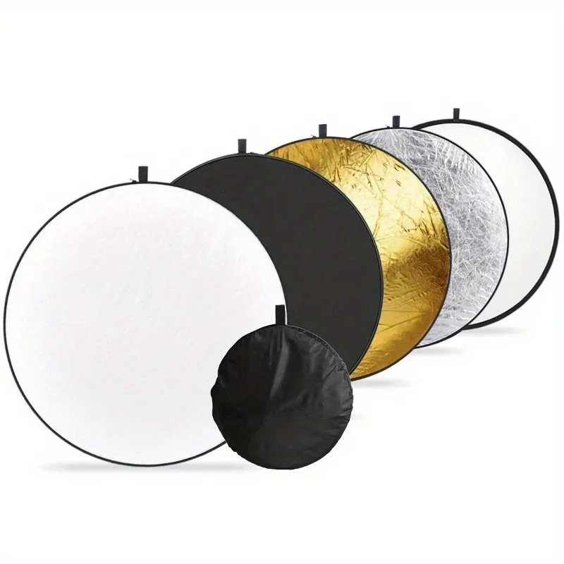 1pc Portable five in one reflector kit, featuring semi transparent, silver, gold, white, and black multi disc reflectors
1pc Portable five in one reflector kit, featuring semi transparent, silver, gold, white, and black multi disc reflectors