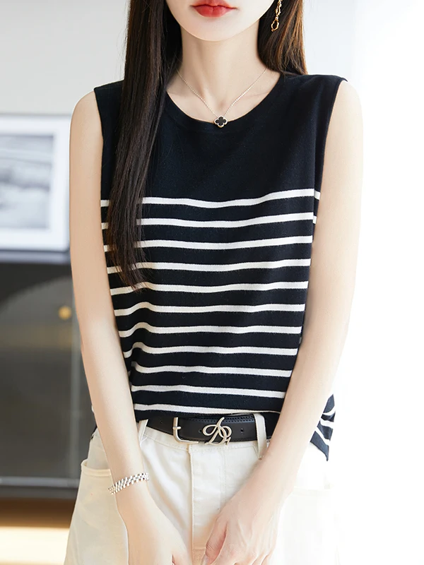 Lacel Svel round Ne Knitted Tank Top Women's Summer New Sle Bla White Stripes Silk Blend Vest Comfortable Fit
Lacel Svel round Ne Knitted Tank Top Women's Summer New Sle Bla White Stripes Silk Blend Vest Comfortable Fit