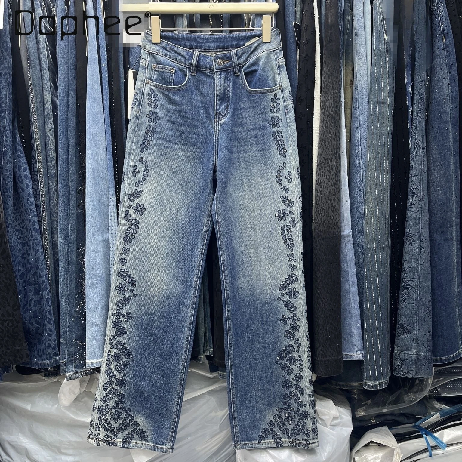 High Waist Embroidered Rhinestone Straight Leg Jeans 2026 Spring New Fashion Slim Fit Narrow Wide Leg Pants for Women
High Waist Embroidered Rhinestone Straight Leg Jeans 2026 Spring New Fashion Slim Fit Narrow Wide Leg Pants for Women