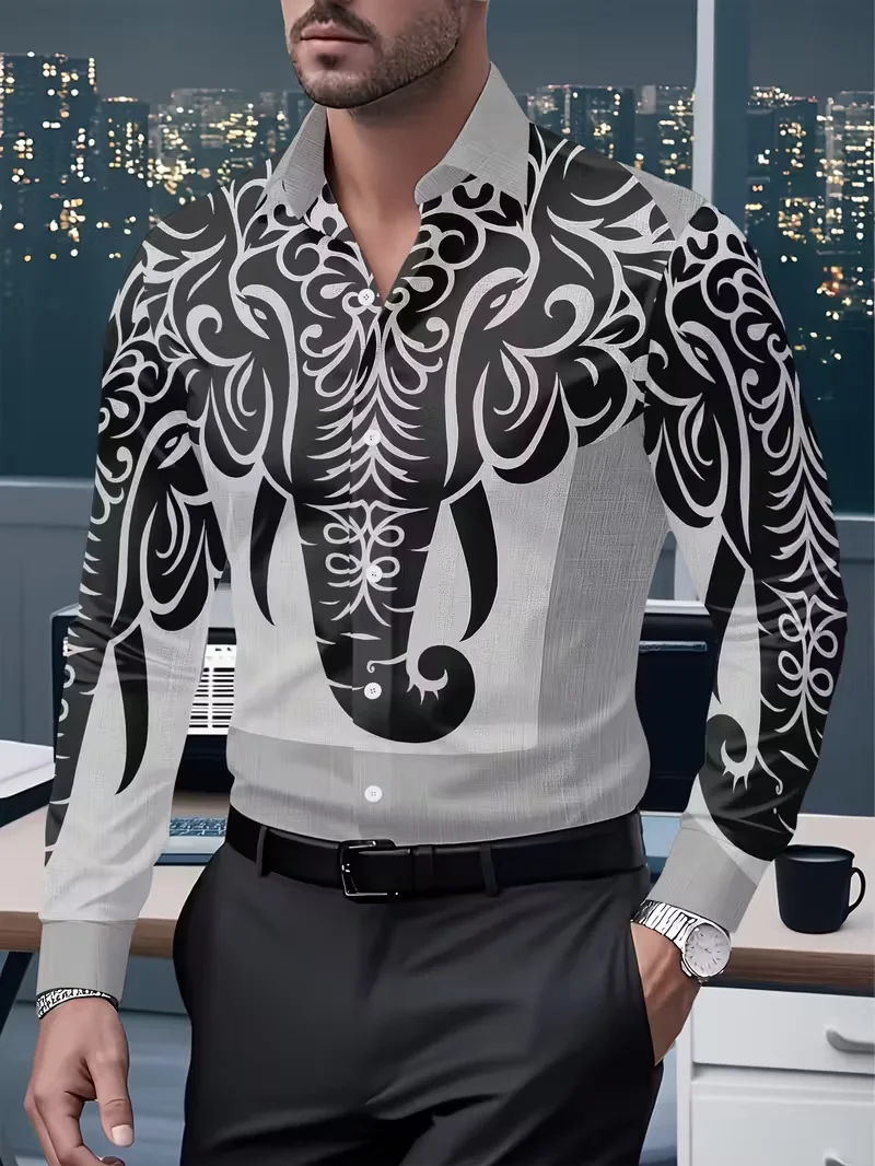 Новая модная мужская рубашка с длинными рукавами и лацканами, простая повседневная мужская уличная рубашка с длинными рукавами, рубашка с 3D принтом слона
Новая модная мужская рубашка с длинными рукавами и лацканами, простая повседневная мужская уличная рубашка с длинными рукавами, рубашка с 3D принтом слона