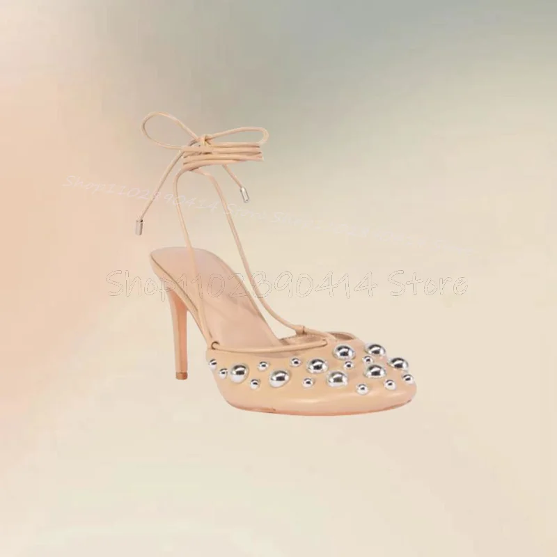 Silver Round Rivets Beige Round Toe Twine Pumps Lace Up Women Shoes Thin High Heels Fashion Party Feast 2024 Zapatos Para Mujere
Silver Round Rivets Beige Round Toe Twine Pumps Lace Up Women Shoes Thin High Heels Fashion Party Feast 2024 Zapatos Para Mujere