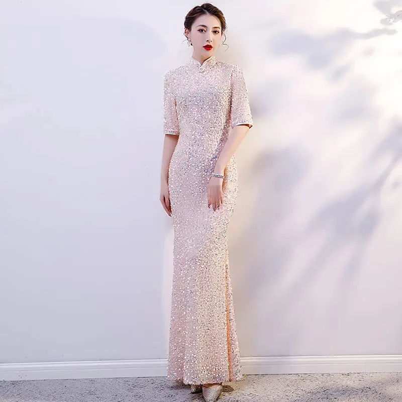 Women's Solid Full Sequin Qipao Shine Prom Dress Chi-pao Wedding Guest Gown Gold
Women's Solid Full Sequin Qipao Shine Prom Dress Chi-pao Wedding Guest Gown Gold
