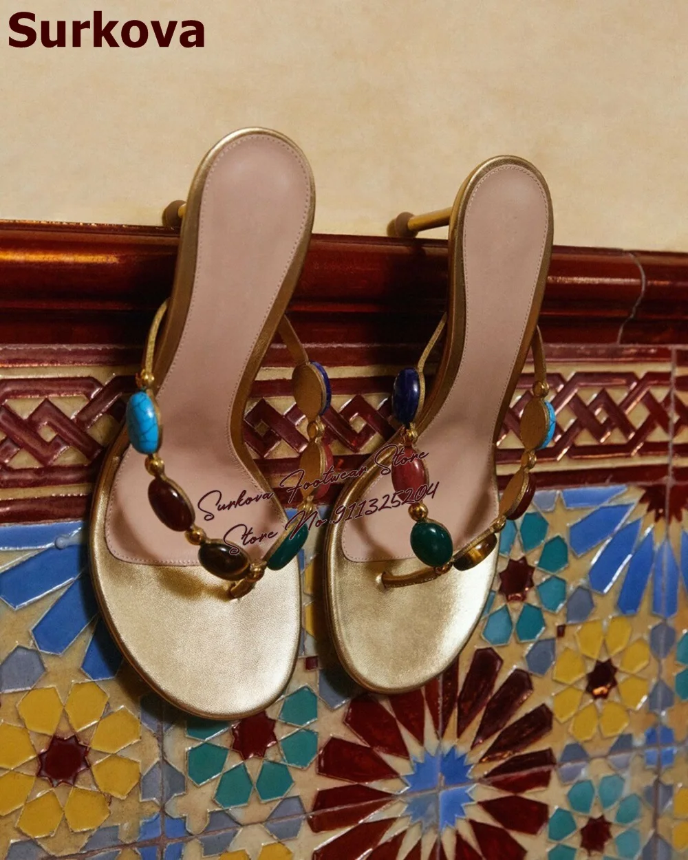 Surkova Multi-Color Pebble Stone Flip Flops Golden Matte Stiletto Heels Clip Toe Mules Slip-On Outside Jewelry Modern Slippers
Surkova Multi-Color Pebble Stone Flip Flops Golden Matte Stiletto Heels Clip Toe Mules Slip-On Outside Jewelry Modern Slippers