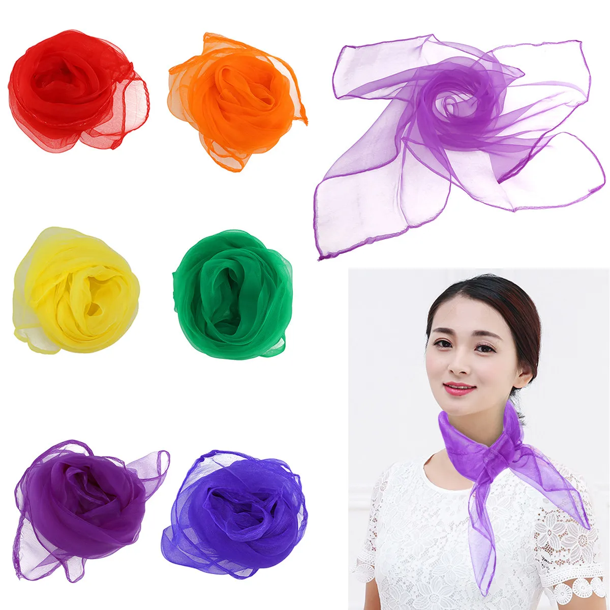 12Pcs Small Square Silk Dance Scarves Red Yellow Orange Blue Purple Green Soft Hemmed Juggling Scarves for Performance
12Pcs Small Square Silk Dance Scarves Red Yellow Orange Blue Purple Green Soft Hemmed Juggling Scarves for Performance