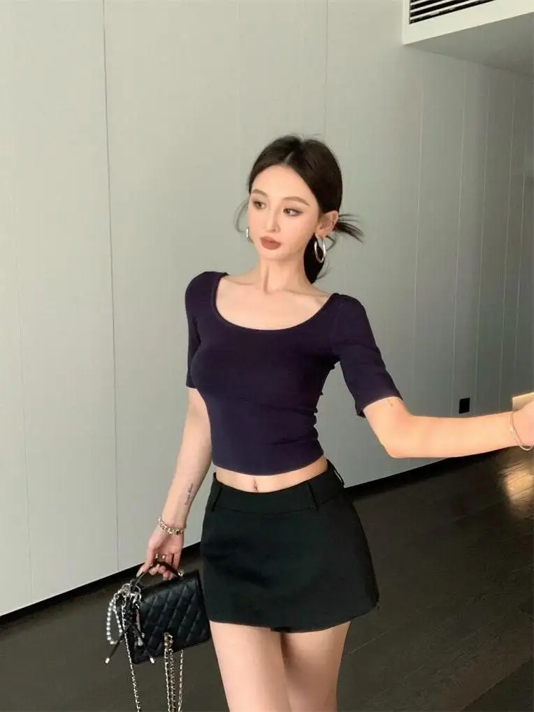 Slim Fit Commute Dark Style Women's Summer Suit Set U-Neck mid Sleeve T-Shirt Top And Short Skirt Two Piece Set Fashionable
Slim Fit Commute Dark Style Women's Summer Suit Set U-Neck mid Sleeve T-Shirt Top And Short Skirt Two Piece Set Fashionable