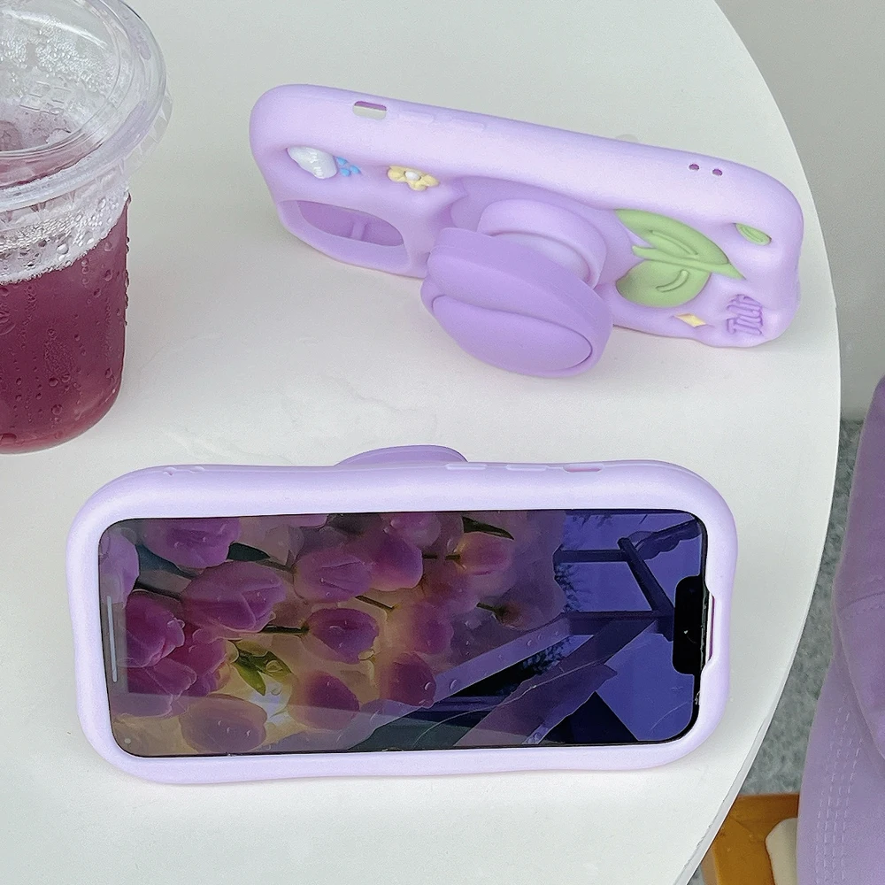 3D Purple Tulip Cute Carton Soft Silicone Phone Case Back Cover Shell For iPhone 16 15Pro 14 13 12 Pro Max, Telescopic Bracket
3D Purple Tulip Cute Carton Soft Silicone Phone Case Back Cover Shell For iPhone 16 15Pro 14 13 12 Pro Max, Telescopic Bracket
