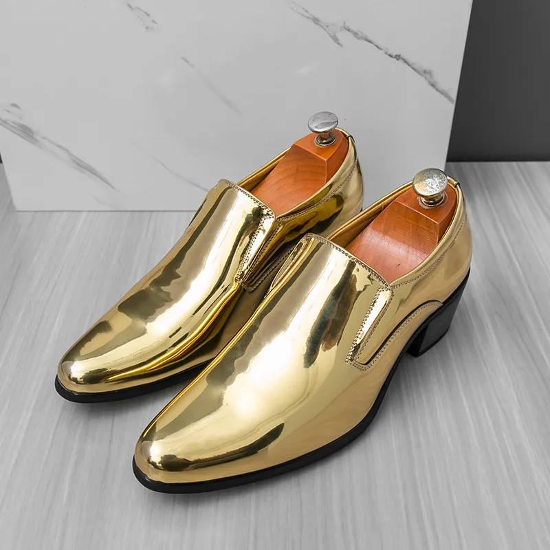 High Heeled Men's Dress Shoes Pointed-Toe Wedding Shoes Men Loafers Gold Leather Formal Shoes Man Big Size 38-46 zapatos hombre
High Heeled Men's Dress Shoes Pointed-Toe Wedding Shoes Men Loafers Gold Leather Formal Shoes Man Big Size 38-46 zapatos hombre
