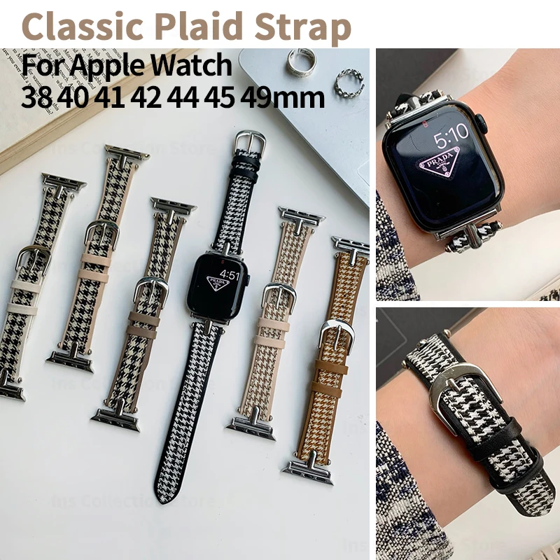 Classic Plaid Strap for Apple Watch Band 40mm Ultra 49mm 45 44 38 42mm Slim Leather Bracelet for iWatch 9 8 SE 7 6 5 Accessories
Classic Plaid Strap for Apple Watch Band 40mm Ultra 49mm 45 44 38 42mm Slim Leather Bracelet for iWatch 9 8 SE 7 6 5 Accessories