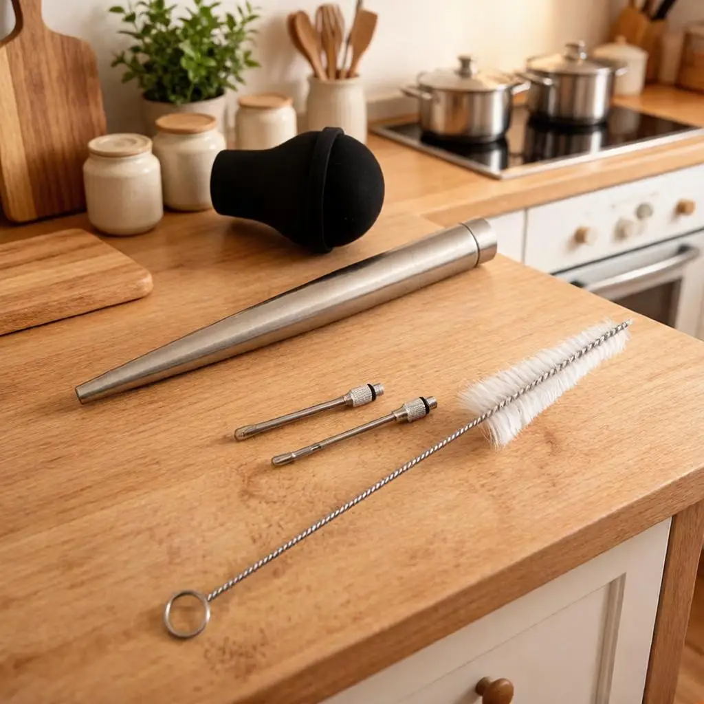 Набор для маринования мяса: шприц-инжектор с силиконовой насадкой и иглой для маринада, для жарки мяса, практичный кухонный инструмент
Набор для маринования мяса: шприц-инжектор с силиконовой насадкой и иглой для маринада, для жарки мяса, практичный кухонный инструмент