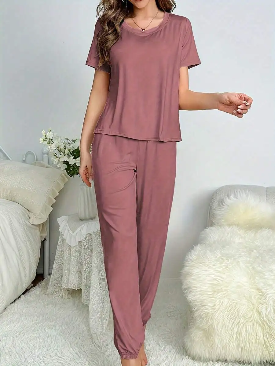 Women Short Sleeve Solid Pajama Set Casual Sleepwear Comfortable Lounge Wear
Women Short Sleeve Solid Pajama Set Casual Sleepwear Comfortable Lounge Wear