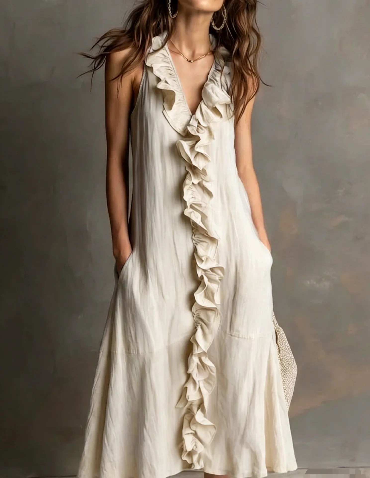 Casual Commuter Women's Long Skirt 2026 Summer New Fashion Solid Color Sleeveless V-neck Ruffle Design Dress Simplicity Pretend
Casual Commuter Women's Long Skirt 2026 Summer New Fashion Solid Color Sleeveless V-neck Ruffle Design Dress Simplicity Pretend