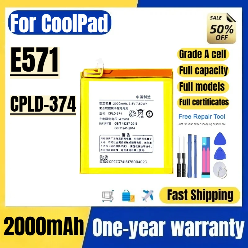 CPLD-374 for CoolPad E571 Mobile Phone Battery High Quality High Capacity Battery Replacement Bateria with Tools
CPLD-374 for CoolPad E571 Mobile Phone Battery High Quality High Capacity Battery Replacement Bateria with Tools