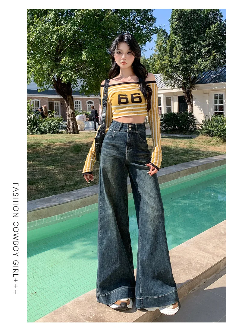 Street Fashion Double Buckle High-waisted Denim Wide-leg Pants, Women's Four Seasons Loose Simple Comfortable Straight Leg Jeans
Street Fashion Double Buckle High-waisted Denim Wide-leg Pants, Women's Four Seasons Loose Simple Comfortable Straight Leg Jeans
