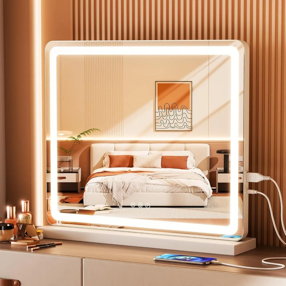 19x22 Inch LED Vanity Mirror with Dimmable Lights, 3 Color Modes, USB Charging & Memory Function for Makeup Desk
19x22 Inch LED Vanity Mirror with Dimmable Lights, 3 Color Modes, USB Charging & Memory Function for Makeup Desk