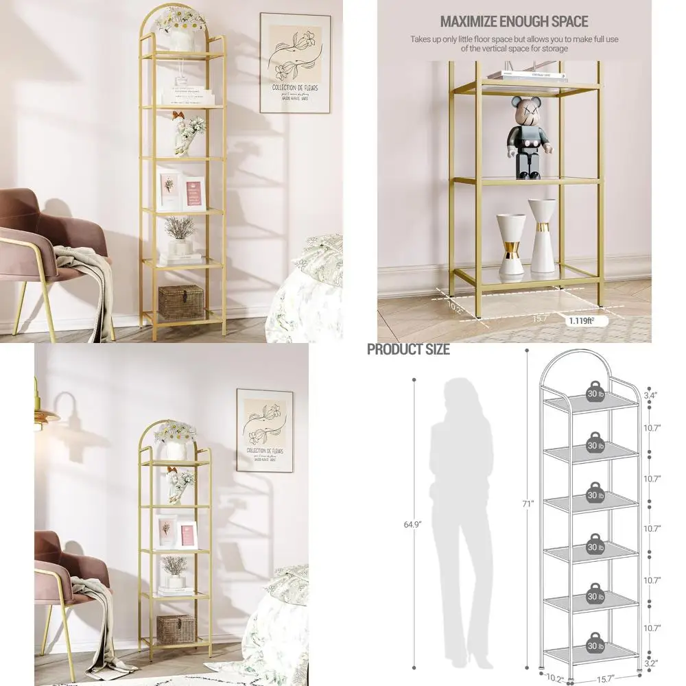 Gold 6-Tier Tempered Glass Bookshelf - Sleek Storage for Home, Office, Bedroom, and Bathroom BC10601G
Gold 6-Tier Tempered Glass Bookshelf - Sleek Storage for Home, Office, Bedroom, and Bathroom BC10601G