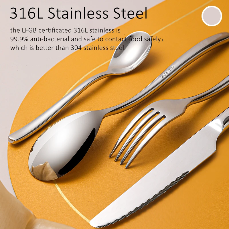316L Stainless Steel Cutlery Set, Ultra Sharp Knife Luxury Spoon Fork Flatware, LFGB Certificated, Sanitary Banquet Tableware
316L Stainless Steel Cutlery Set, Ultra Sharp Knife Luxury Spoon Fork Flatware, LFGB Certificated, Sanitary Banquet Tableware